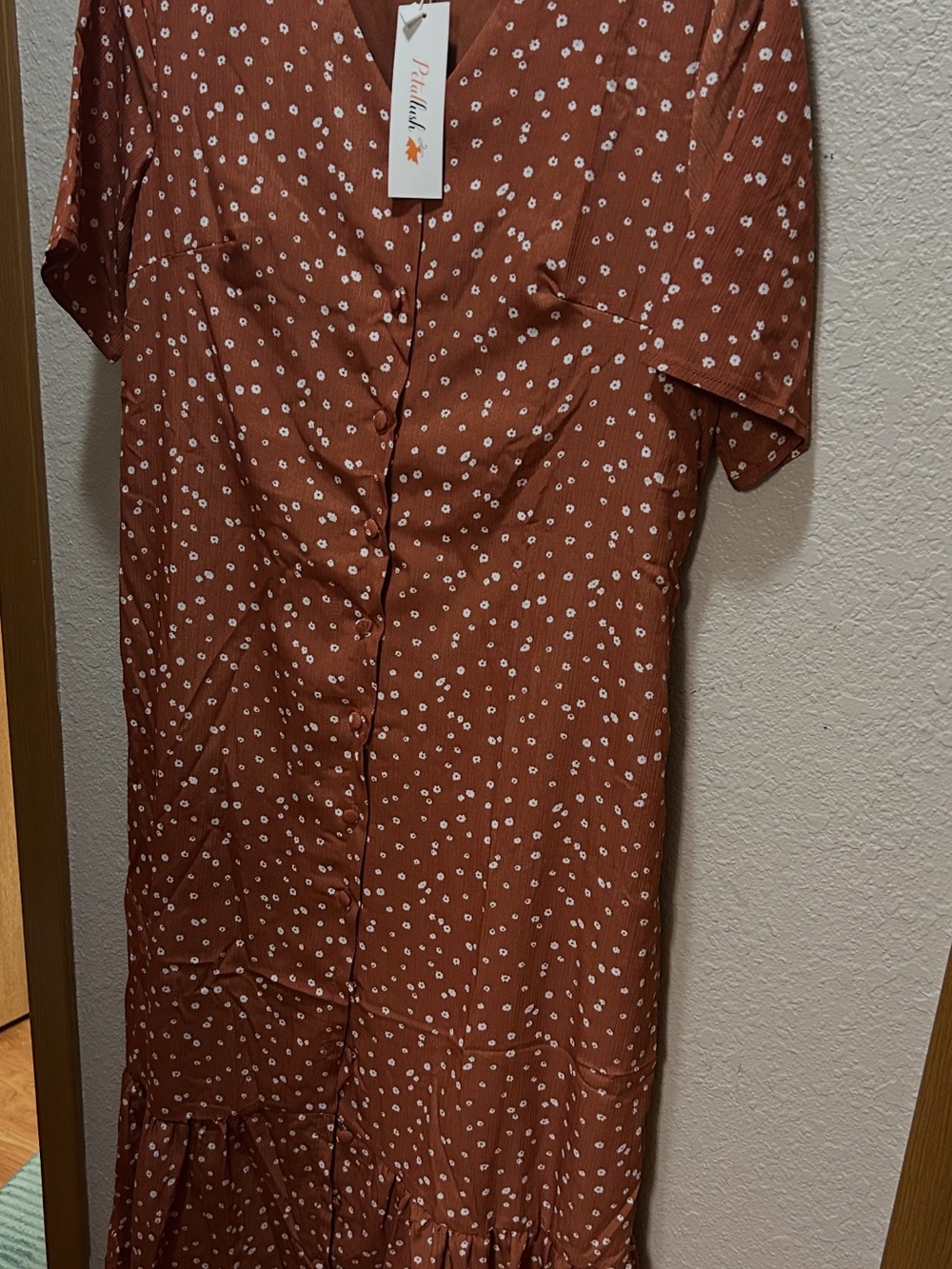 Petallush Rust Brown Maxi Dress with White Dot Print